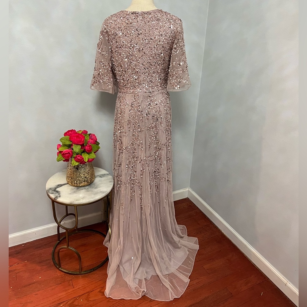 Mac Duggal Sequined Butterfly Sleeve High Low Chiffon Gown In Vintage Lilac -NWT - Picture 7 of 15